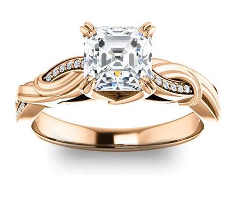 1.30ct (6.5mm) Asscher  14K Rose Gold Engagement Ring With Gem Accents