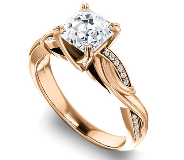 1.30ct (6.5mm) Asscher  14K Rose Gold Engagement Ring With Gem Accents