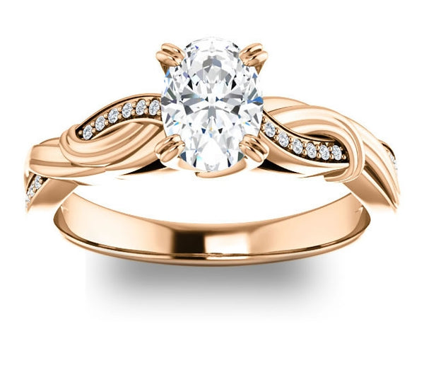 0.90ct (7.0x5.0mm) Oval  14K Rose Gold Engagement Ring With Gem Accents