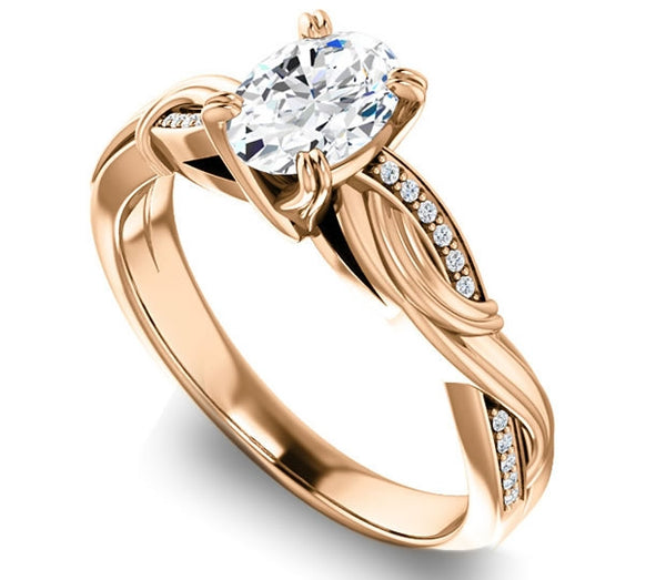 0.90ct (7.0x5.0mm) Oval  14K Rose Gold Engagement Ring With Gem Accents