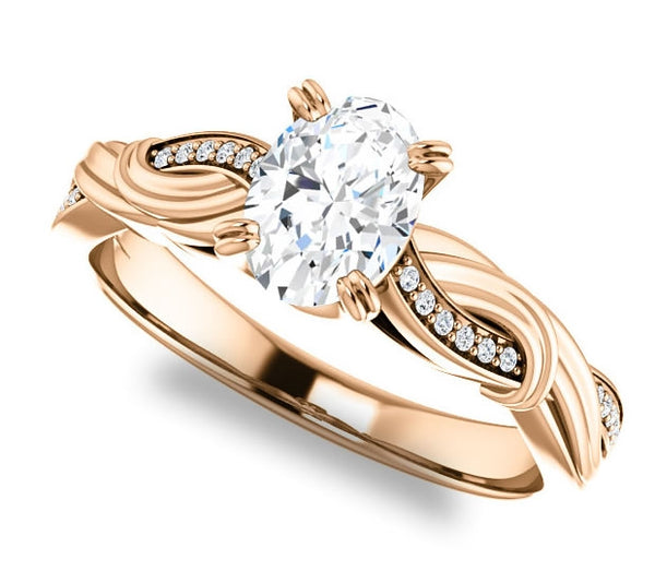 0.90ct (7.0x5.0mm) Oval  14K Rose Gold Engagement Ring With Gem Accents