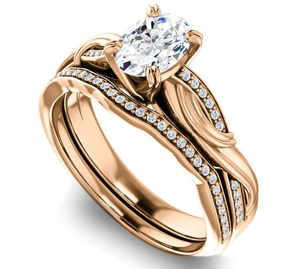 0.90ct (7.0x5.0mm) Oval  14K Rose Gold Engagement Ring With Gem Accents