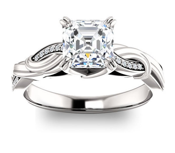 1.30ct (6.5mm) Asscher  14K White Gold Engagement Ring With Gem Accents