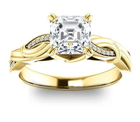 1.30ct (6.5mm) Asscher  14K Yellow Gold Engagement Ring With Gem Accents