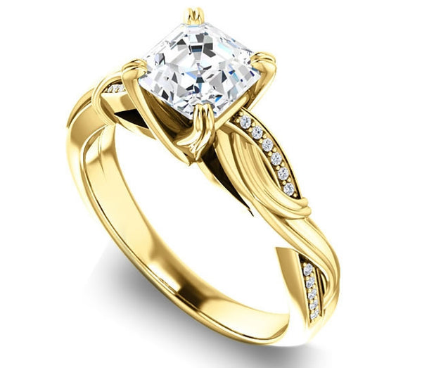 1.30ct (6.5mm) Asscher  14K Yellow Gold Engagement Ring With Gem Accents