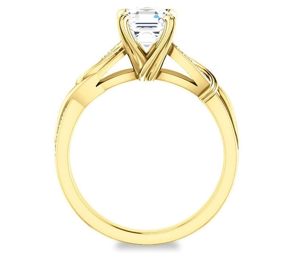 1.30ct (6.5mm) Asscher  14K Yellow Gold Engagement Ring With Gem Accents