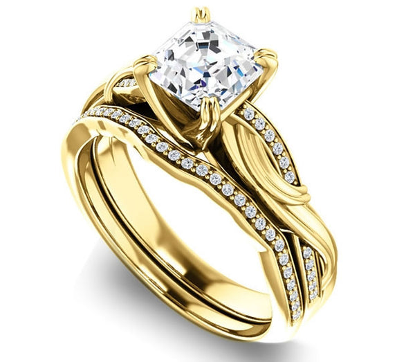 1.30ct (6.5mm) Asscher  14K Yellow Gold Engagement Ring With Gem Accents