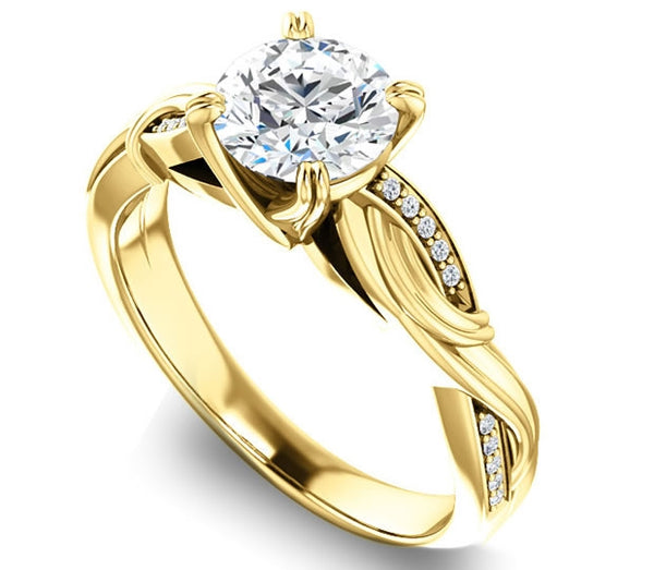 1.00ct (6.5mm) Round  14K Yellow Gold Engagement Ring With Gem Accents