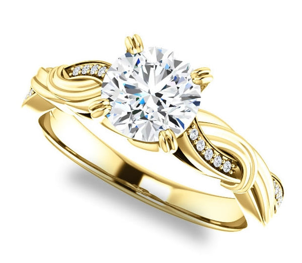 1.00ct (6.5mm) Round  14K Yellow Gold Engagement Ring With Gem Accents