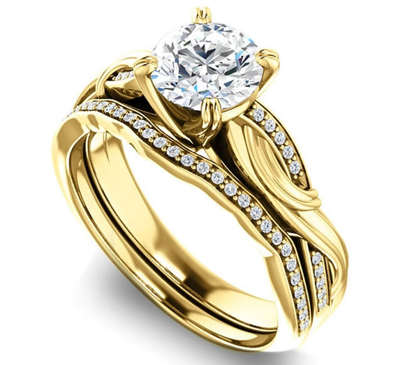 1.00ct (6.5mm) Round  14K Yellow Gold Engagement Ring With Gem Accents