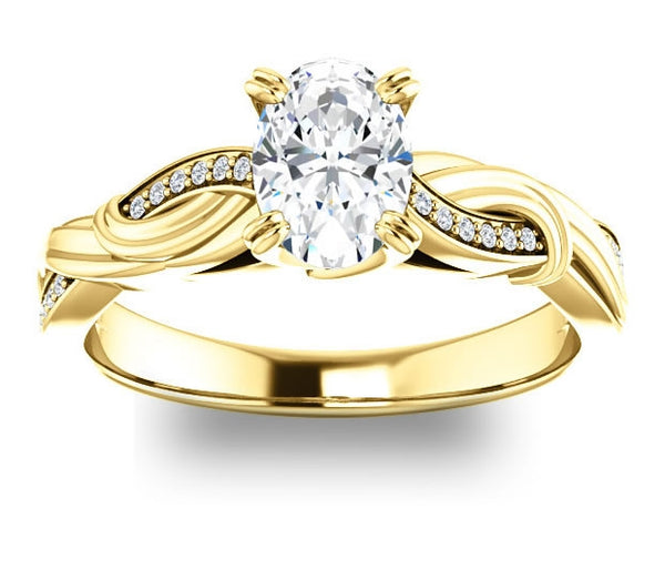 0.90ct (7.0x5.0mm) Oval  14K Yellow Gold Engagement Ring With Gem Accents