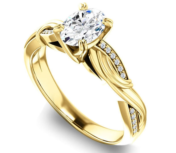 0.90ct (7.0x5.0mm) Oval  14K Yellow Gold Engagement Ring With Gem Accents