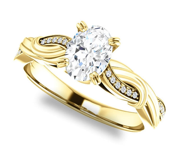 0.90ct (7.0x5.0mm) Oval  14K Yellow Gold Engagement Ring With Gem Accents