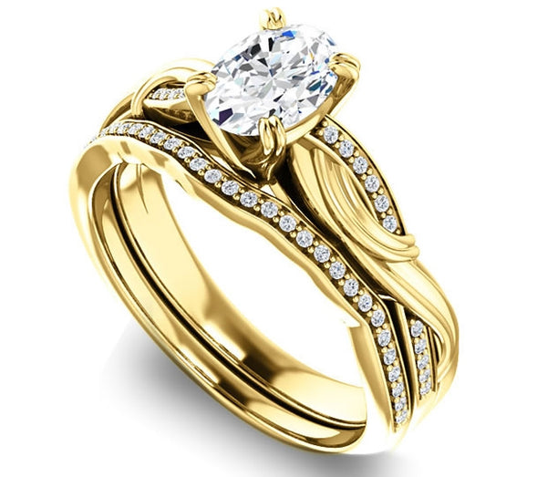 0.90ct (7.0x5.0mm) Oval  14K Yellow Gold Engagement Ring With Gem Accents