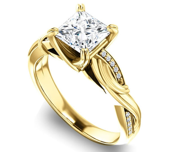 1.30ct (6.0mm) Princess  14K Yellow Gold Engagement Ring With Gem Accents