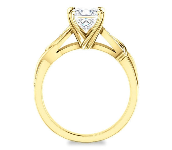 1.30ct (6.0mm) Princess  14K Yellow Gold Engagement Ring With Gem Accents