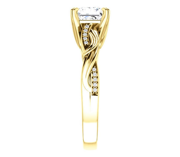 1.30ct (6.0mm) Princess  14K Yellow Gold Engagement Ring With Gem Accents