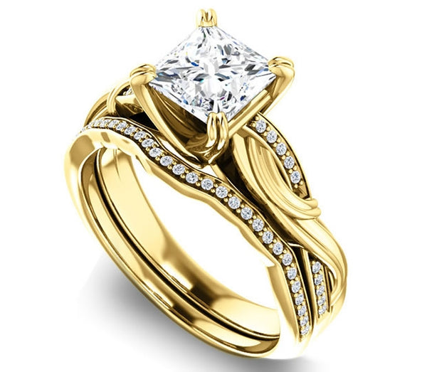 1.30ct (6.0mm) Princess  14K Yellow Gold Engagement Ring With Gem Accents