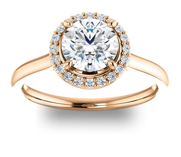 1.00ct (6.5mm) Round  14K Rose Gold Halo Engagement Ring with Gem Accents