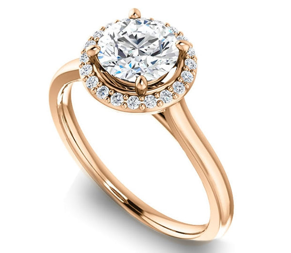 1.00ct (6.5mm) Round  14K Rose Gold Halo Engagement Ring with Gem Accents