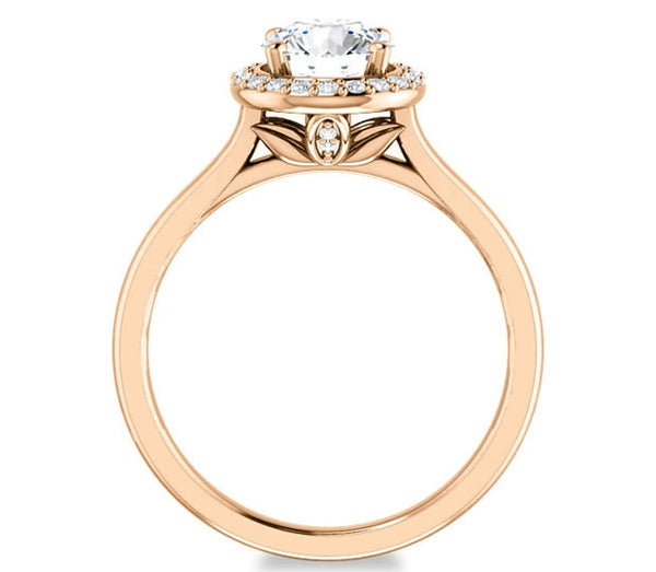 1.00ct (6.5mm) Round  14K Rose Gold Halo Engagement Ring with Gem Accents