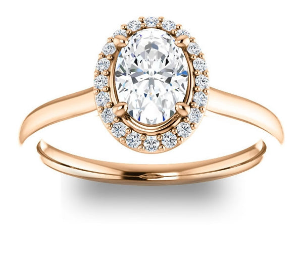 0.90ct (7.0x5.0mm) Oval  14K Rose Gold Halo Engagement Ring with Gem Accents