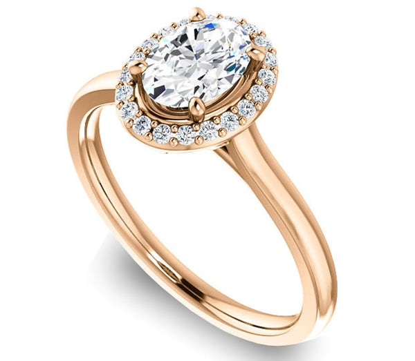 0.90ct (7.0x5.0mm) Oval  14K Rose Gold Halo Engagement Ring with Gem Accents