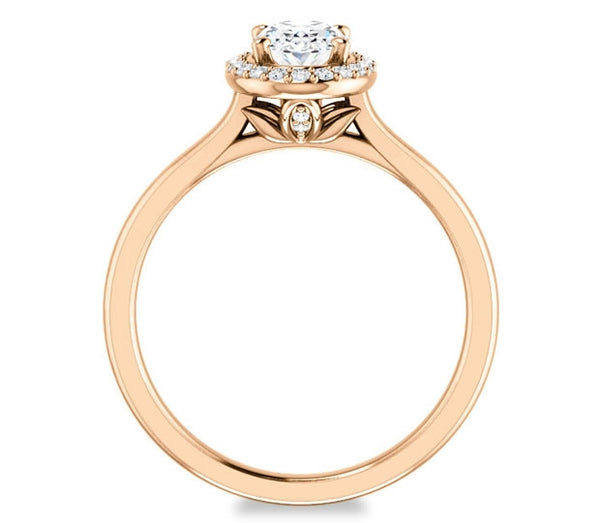 0.90ct (7.0x5.0mm) Oval  14K Rose Gold Halo Engagement Ring with Gem Accents