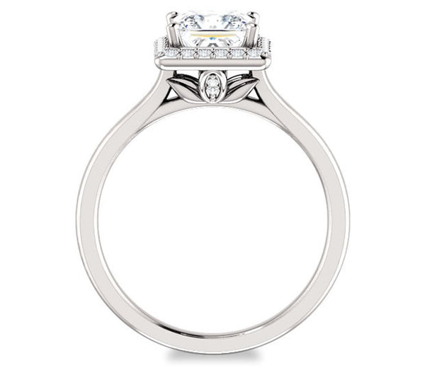 1.30ct (6.0mm) Princess  14K White Gold Halo Engagement Ring with Gem Accents