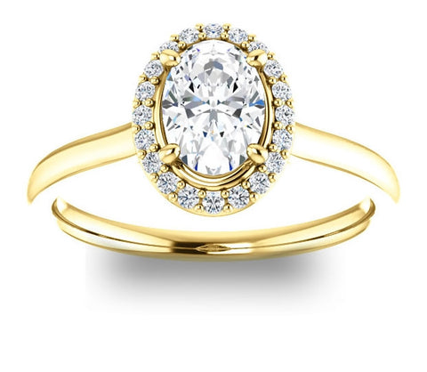 0.90ct (7.0x5.0mm) Oval  14K Yellow Gold Halo Engagement Ring with Gem Accents