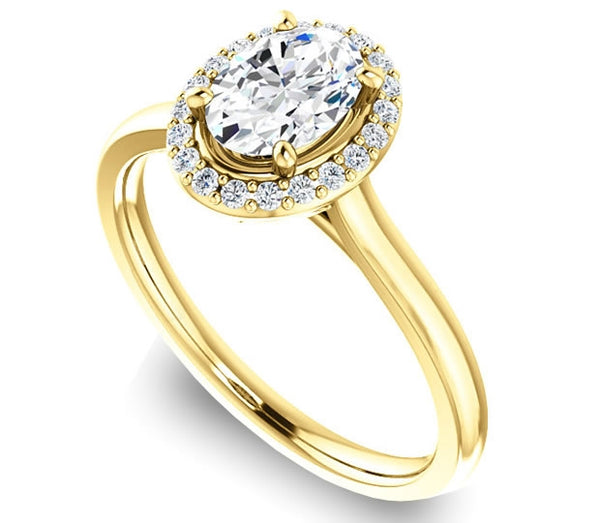 0.90ct (7.0x5.0mm) Oval  14K Yellow Gold Halo Engagement Ring with Gem Accents