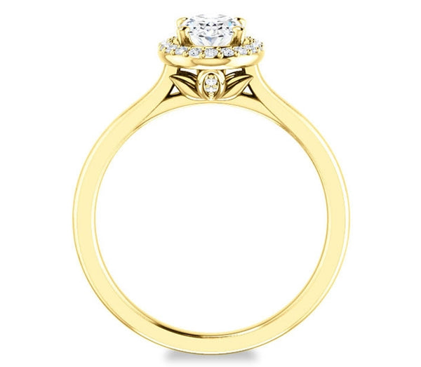 0.90ct (7.0x5.0mm) Oval  14K Yellow Gold Halo Engagement Ring with Gem Accents