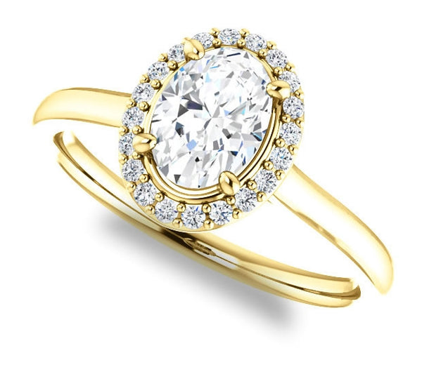 0.90ct (7.0x5.0mm) Oval  14K Yellow Gold Halo Engagement Ring with Gem Accents