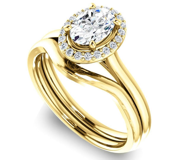 0.90ct (7.0x5.0mm) Oval  14K Yellow Gold Halo Engagement Ring with Gem Accents