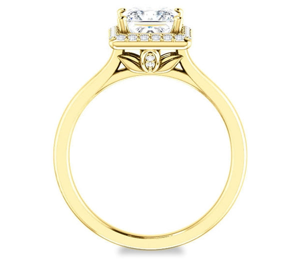 1.30ct (6.0mm) Princess  14K Yellow Gold Halo Engagement Ring with Gem Accents