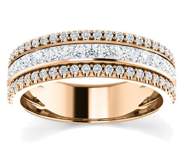 14K Rose Gold Ladies Band with Princess and Brilliant Round Accents (1.3ctw)