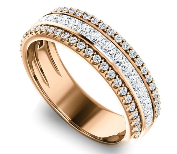 14K Rose Gold Ladies Band with Princess and Brilliant Round Accents (1.3ctw)