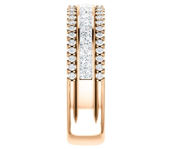 14K Rose Gold Ladies Band with Princess and Brilliant Round Accents (1.3ctw)