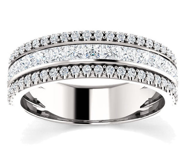 14K White Gold Ladies Band with Princess and Brilliant Round Accents (1.3ctw)