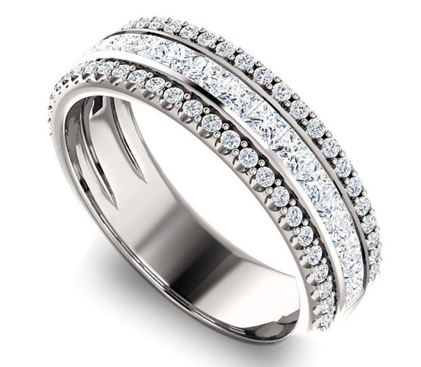 14K White Gold Ladies Band with Princess and Brilliant Round Accents (1.3ctw)