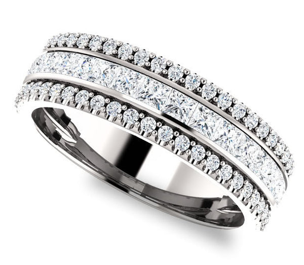 14K White Gold Ladies Band with Princess and Brilliant Round Accents (1.3ctw)