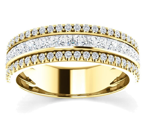 14K Yellow Gold Ladies Band with Princess and Brilliant Round Accents (1.3ctw)