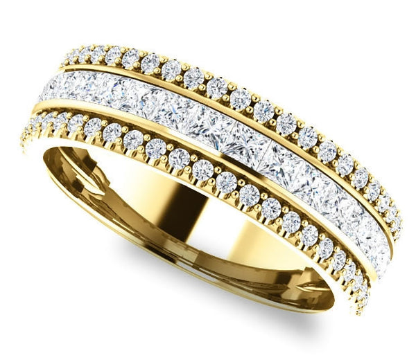 14K Yellow Gold Ladies Band with Princess and Brilliant Round Accents (1.3ctw)