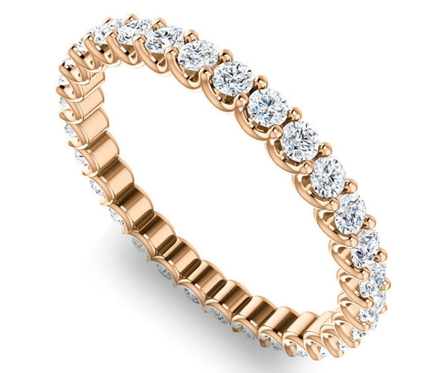 14K Rose Gold 2mm Brilliant Round Moissanite Eternity Band (0.9ctw)