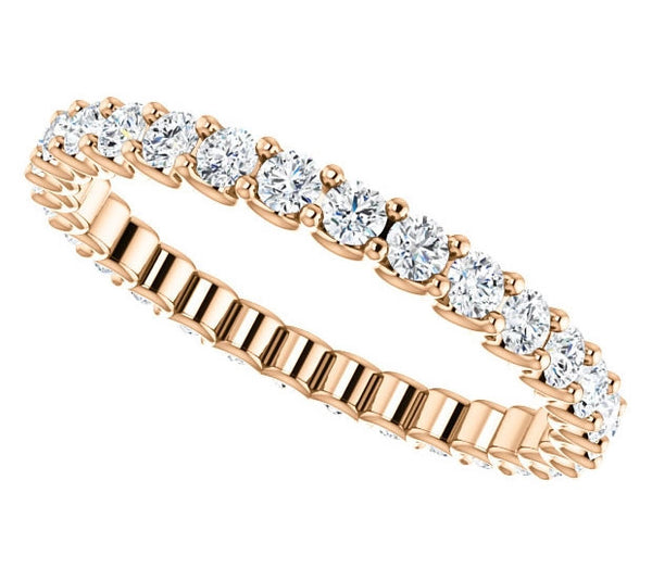 14K Rose Gold 2mm Brilliant Round Moissanite Eternity Band (0.9ctw)