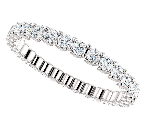 14K White Gold 2mm Brilliant Round Moissanite Eternity Band (0.9ctw)