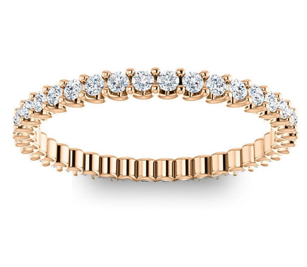 14K Rose Gold 1.5mm Brilliant Round Moissanite Eternity Band (0.57ctw)