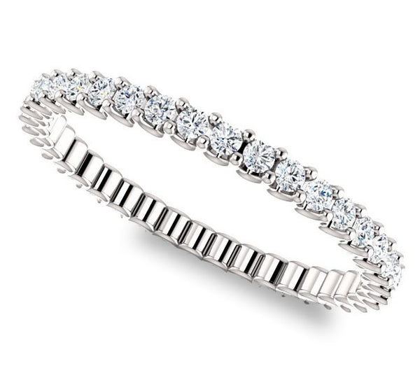 14K White Gold 1.5mm Brilliant Round Moissanite Eternity Band (0.57ctw)