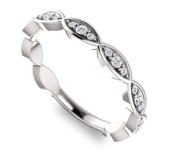 14K White Gold Ladies Band with Gem Accents (0.22ctw)