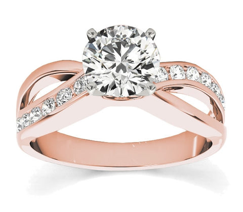 1.00ct (6.5mm) Round  14K Rose Gold Entwined Engagement Ring With Gem Accents